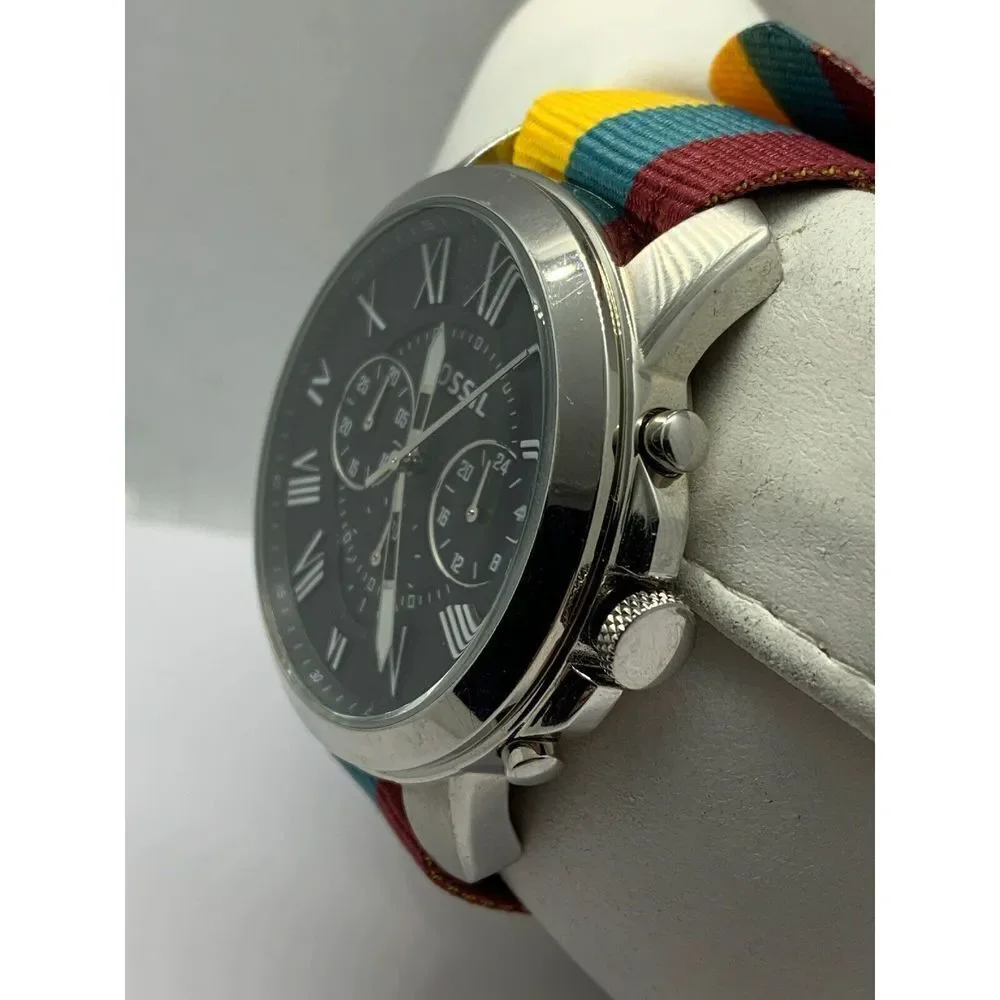 Fossil FS4736 Men's Multicolor Fabric Analog Black Dial Quartz Wrist Watch OJ54